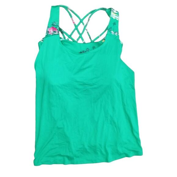[B1] NWOT Crown & Ivy Tropical Green Graphic Tankini, Size Large - Picture 1 of 5